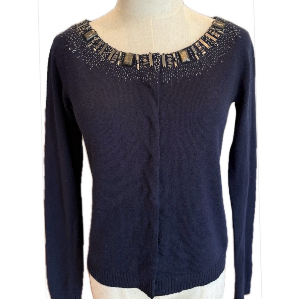Nougat London Boat Neck Embellished Cashmere Blend Crop Blue Cardigan (1) S